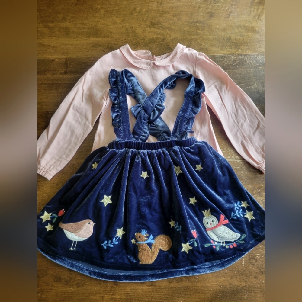 Mini Boden Size 3-4 Velour Woodland Pinnie Set